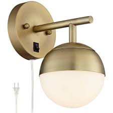 Maybe you would like to learn more about one of these? 360 Lighting Mid Century Modern Wall Lamp Antique Brass Plug In Light Fixture Frosted Glass Globe For Bedroom Living Room Reading Target