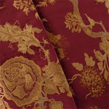 Madagascar designer curtain brocade damask in red | curtain upholstery fabric. Red Gold Michael Jon Carrington Chenille Jacquard Upholstery Fabric Dfw52330 Discount Fabrics