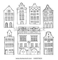 Black And White Simple Hand Drawn House Clipart Set Of Old Houses In Sketchy Style Doodle European Buildings Hand Drawn Ink Sketch Illustration Isolated On White Bac House Sketch House Doodle House Drawing