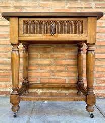 For even stronger visual emphasis when using this leg, use. French Walnut Side Table With Drawer Carved Arches And Column Legs With Wheels 1890s For Sale At Pamono