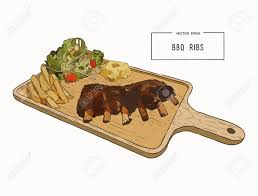 Illustration Von Gegrillten Spareribs Mit Kartoffelbrei Franzosischer Fies Und Frischem Salat Dienen Auf Holzernem Brett Hand Zeichnen Skizze Vektor Lizenzfrei Nutzbare Vektorgrafiken Clip Arts Illustrationen Image 87295418