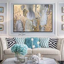 Abstract Blue Gold Oil Painting On Canvas Canvas Wall Art Etsy Blue Wall Decor Wall Art Gold Leaf Textured Wall Art