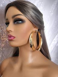 1 Pair 3.35" Extra Wide Gold or Silver Tone CLIP ON Wide Concave Tube Hoop  Earrings, Big Statement Earrings, Pierced, Non Pierced Options