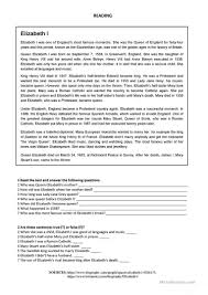 Elizabeth I Reading Worksheet Free Esl Printable Worksheets Made By Teac Reading Worksheets Reading Comprehension Worksheets Reading Comprehension Passages