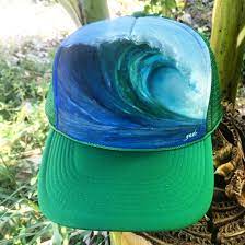 Candy Wave Hand Painted Wave On Kelly Green Trucker Hat Www Laarnigedo Com Painted Hats Painted Cap Hand Painted Hats