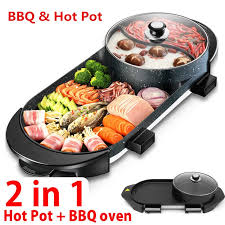 Enjoy the seafood hot pot! 2 In 1 Electric Barbecue Pan Grill Teppanyaki Cook Bbq Oven Hot Pot Kitchen Tool Bbq Grills Aliexpress