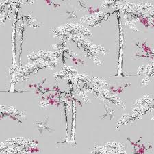 Blossoming Grey Purple Foliage Bird Wallpaper Departments Diy At B Q Grey And Purple Wallpaper B Q Wallpaper Powder Room Decor