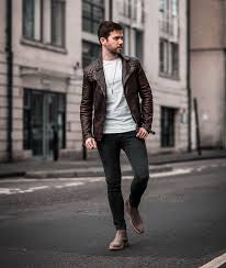 Team a pair of men's black chelsea boots or brown chelsea boots with jeans and a light jacket for a look that's practical and effortlessly impressive. Allsaints Conroy Burgundy Leather Jacket Outfit Your Average Guy