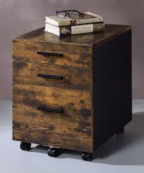 Photos shown in mocha finish. Abner Weathered Oak Wood 3 Drawer File Cabinet By Acme
