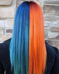 Half Blue Half Copper Hair Color Idea Light Blue Hair Half Colored Hair Split Dyed Hair