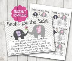 It will be read to the babies before bed each night and lanie and shane will thank you as they turn off the light. Printable Bring A Book Instead Of A Card Baby Shower Inserts Girl Elephant Happy Barn