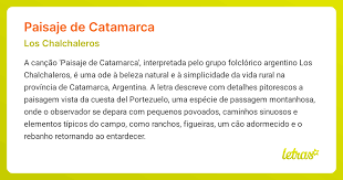 Significado da música PAISAJE DE CATAMARCA (Los Chalchaleros) -  LETRAS.MUS.BR