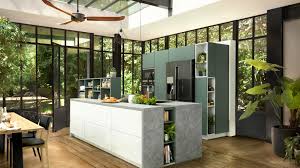 Découvrez les idées déco et d'aménagement de am esquisse sur domozoom.com. Cuisine Avec Verrieres Et Plan De Travail Effet Beton Cire Schmidt