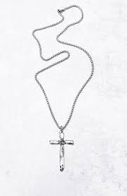 Men S Quartz Cross Necklace Men S Silver Etsy Cross Necklace Silver Man Men Necklace