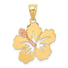 14k Yellow Rose Gold Hibiscus Flower Pendant Women S Two Tone Flower Pendant Hibiscus Flowers Hibiscus