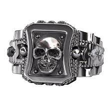 Punk Heavy Metal Gothic Black Stones Chunky Design Skull Skeleton Head Bikrock Ring Rings For Men Silver Skull Ring Skull Ring