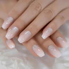 Find acrylic nails glitter manufacturers from china. Coffin French Ombre Glitter Star Nails Gradeint Ballet Nude Silver Powder Fake Nails Classic Acrylic Gel Pre Designed False Nail False Nails Aliexpress