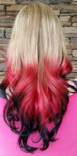 Red Black And Blond Hair Blonde Red Black Ombre Dip Dyed Hair Color Hair Color For Black Hair Dip Dye Hair Black Hair Ombre