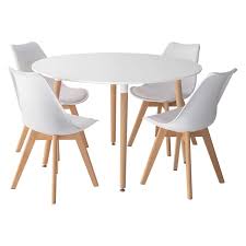 Vous recherchez une chaises pour votre salle à manger ? Table Ronde 120cm Et Chaises Scandinaves Blanches Nora Happy Garden