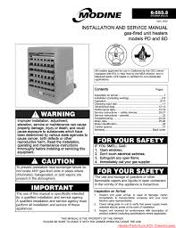 Modine Manufacturing Gas Fired Heaters Bd Users Manual