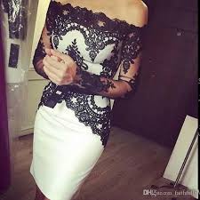 Illusion Long Sleeves Cocktail Dresses Bateau Little White And Black Lace Gorgeous Little Black Cocktail Dress Long Sleeve Cocktail Dress Short Cocktail Dress