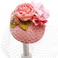 I have created a timeless and elegant pearl bouquet made entirely of ivory cream colored pearl strands. Pink Fascinator With Birdcage Veil Flowers