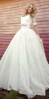 Charming Lace Satin Jewel Neckline Ball Gown Two Piece Wedding Dresses Gaun Pengantin Brokat Gaun Pesta Perkawinan Gaun Perkawinan