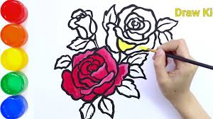 How To Draw Glitter And Coloring A Rose Flower For Kids Draw Kids Drawing For Kids Flower Drawing Roses Drawing