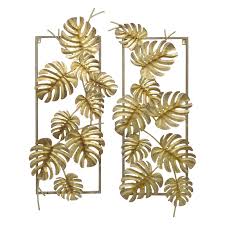 Three Hands Gold Leaves Metal Wall Art Set Of 2 From Hayneedle Com Metal Leaf Wall Art Leaf Wall Art Metal Tree Wall Art