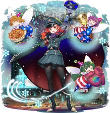 rotte (1109), hecatia lapislazuli, touhou, touhou lostword, highres,  official art, 4girls, alternate costume, black gloves, black pantyhose,  boots, cape, clownpiece (cosplay), fairy, gloves, hand up, hat, long  sleeves, looking at viewer, military