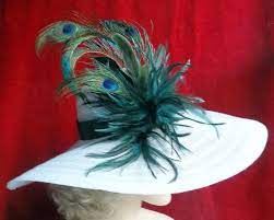 White Hat Peacock Feathers Extra Wide Brim Kentucky Derby Hat Derby Hats Kentucky Derby Hat Tea Party Hats