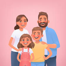 Portrait of a happy family on a pink background mom dad son and daughter  posing together | Premium Vector