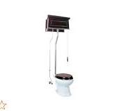 Renovators Supply Manufacturing High Tank Pull Chain Toilet With Dark Oak  Raised High Tank 70 In. To 74 In. Adjustable Height Chrome L Pipe And ...