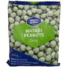 Diese erbsen werden dann geröstet und mit öl und wasabipulver überzogen. Snacks Of The World Wasabi Erdnusse Action Com