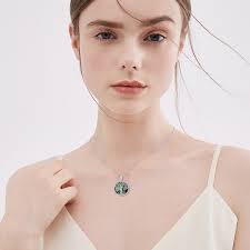 Sterling Silber Malachit Baum des Lebens Anhänger Halskette