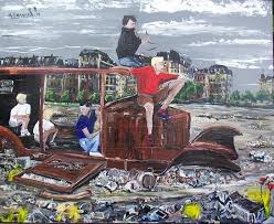 Doisneau, implication politique et cercle d'amis la voiture fondue 1944. Diligence Urbaine Painting By Alain Granger A G R Artmajeur