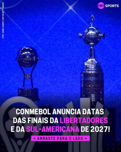 J&Aacute; D&Aacute; PRA SE PROGRAMAR! 🏆🗓️ A Conmebol anunciou, nesta ter&ccedil;a-feira (25), seu calend&aacute;rio para a temporada 2027 e as datas das finais da #Libertadores e da #SulAmericana! #FBR