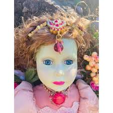 Fairy Art Doll Upcycled Jeweled Flower Wings Mystical Porcelain Doll