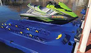 The plastic parts are joined together a larger floating dock's freeboard must be at least 40 cm so that the jet ski dock can float under the pipe fastening attached to the side of the larger dock. Hydrohoist Launches Hydroport Epic Floating Jet Ski Dock Motor Boat Yachting