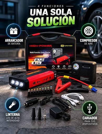 Fulldetoord 🔋💨 JUMPER + COMPRESOR DE AIRE HIGH POWER ✨ Potencia y  respaldo total para emergencias en la carretera. ✓ Jumper (arrancador de  batería) para vehículos 🚗⚡ ✓ Compresor de aire portátil pa