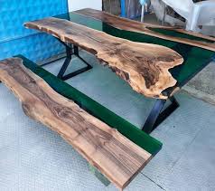 Hira Wood Design On Instagram Walnut Wood Epoxy Resin Table And Bench Worldwide Shipping For Order Whatsapp In 2020 Resin Table Epoxy Resin Table Epoxy Wood Table