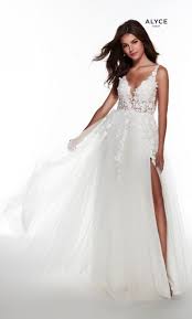 French Novelty Alyce Paris 60894 Sheer Lace Prom Dress In 2021 Sheer Wedding Dress Sheer Bridal Gown Tulle Skirt Wedding Dress