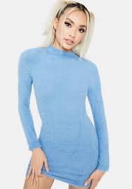 Fuzzy Long Sleeve Mini Dress Sky Blue Dolls Kill