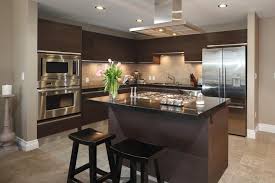 Small Open Plan Kitchen With Contemporary Cabinets And Countertop Open Plan Kitchen Brown Kitchen Cabinets Contemporary Kitchen Design