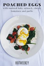 Poached Eggs With Garlic Sauteed Baby Spinach And Cherry Tomatoes Hiitweekly Recipe In 2020 Poached Eggs Clean Eating Breakfast Recipes Healthy Breakfast Recipes