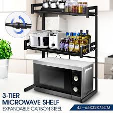 New foldable white stretch shelf rack for microwave oven wall mount bracket. 3 Tier Kitchen Shelf Microwave Stand Rack Steel Storage Shelf Organizer Black Crazy Sales