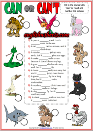 Can Or Can T Esl Printable Gapfilling Exercise Worksheet For Kids Can Can T Esl Teach English To Kids English Grammar For Kids English Activities For Kids