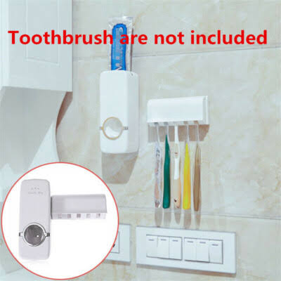 Automatic Toothpaste Dispenser + 5 Toothbrush Holder Set Wall Mount Stand 2  Sets | eBay