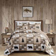 Moose lodge brings a sense of the untamed wilderness into your bedroom. Amazon Com Rustic Modern Farmhouse Cabin Lodge Quilted Bedspread Coverlet Bedding Set With Patchwork Of Wildlife Grizzly Bears Deer Buck And Plaid Check Patterns In Taupe Brown Western 1 Twin Home Kitchen
