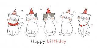 Draw Cute Cat With Party Hat For Birthday Party Hats Cat Party Balloon Drawing